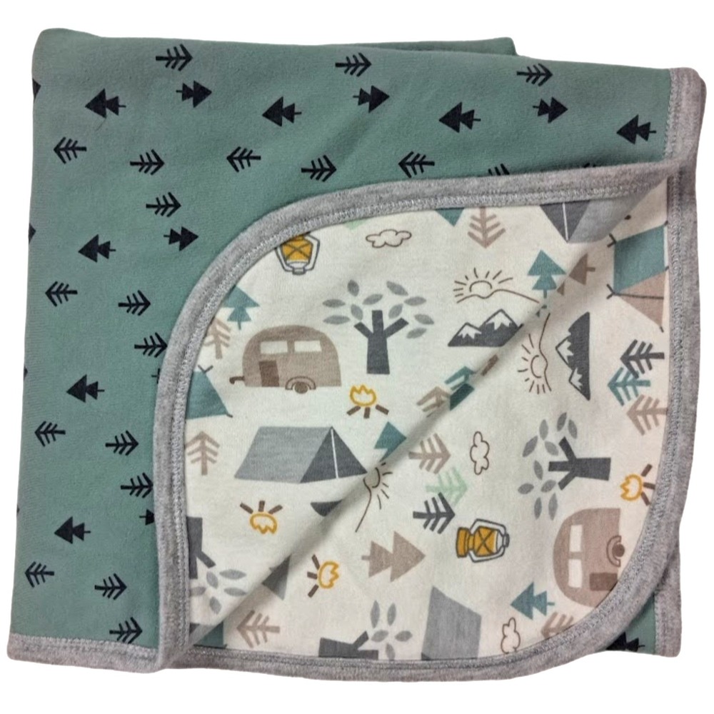 Gerber Organics Reversible Baby Blanket‎ Forest Camping 30x40 Cotton Soft